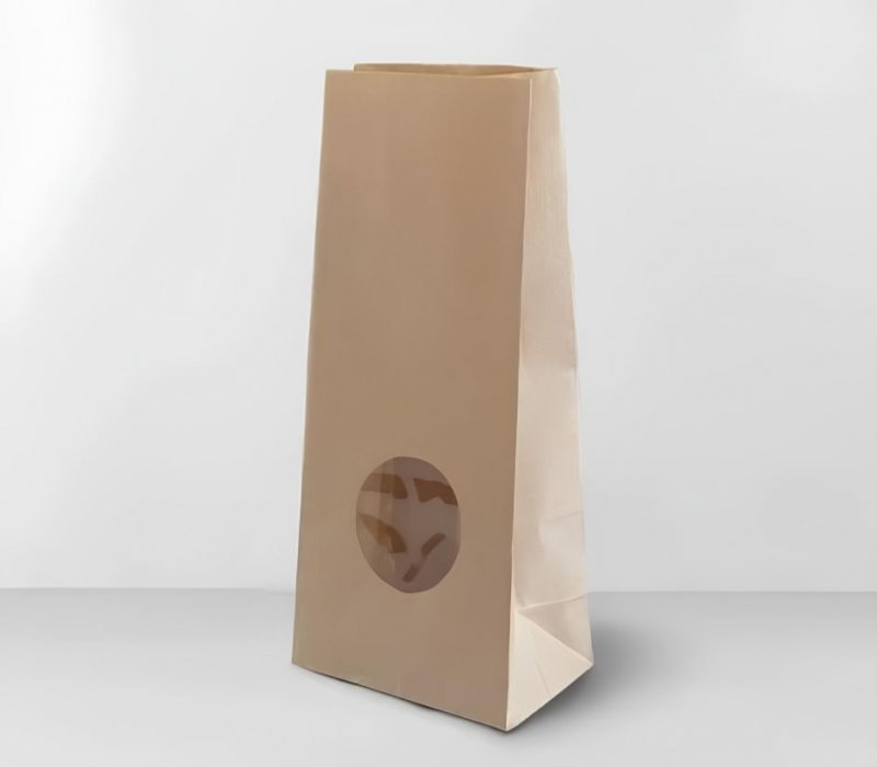 Крафт пакет с прямоугольным дном с окном 90(40)х60х255