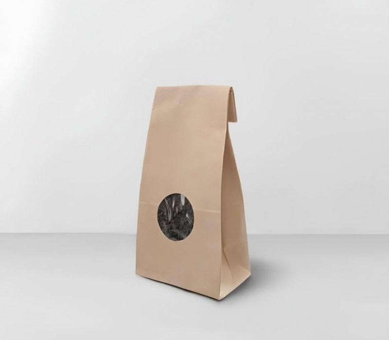 Крафт пакет с прямоугольным дном с окном 90(40)х60х255