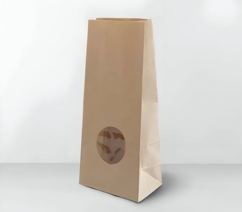 Крафт пакет с прямоугольным дном с окном 120(60)х80х325