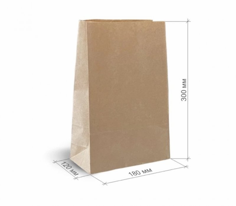 Пакет с прямоугольным дном крафт 180x120x300 (50 г/м²)