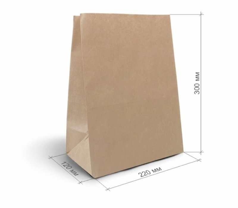 Пакет с прямоугольным дном крафт 220x120x300 (70 г/м²)