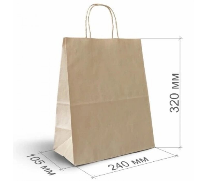 Крафт пакет с кручеными ручками 240x105x320