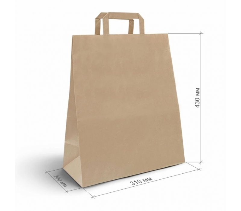 Крафт пакет с плоскими ручками 310x200x430