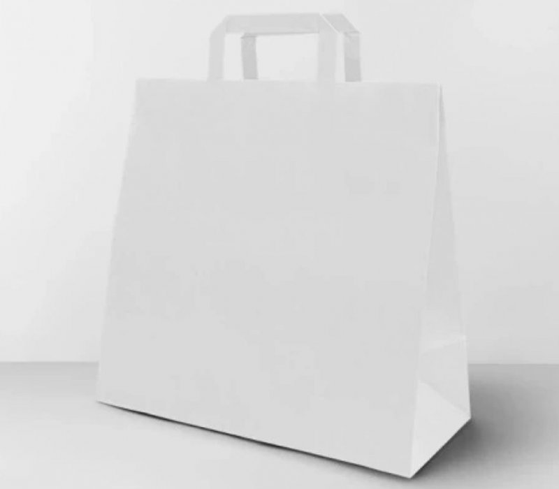 Белый пакет с плоскими ручками 310x200x340