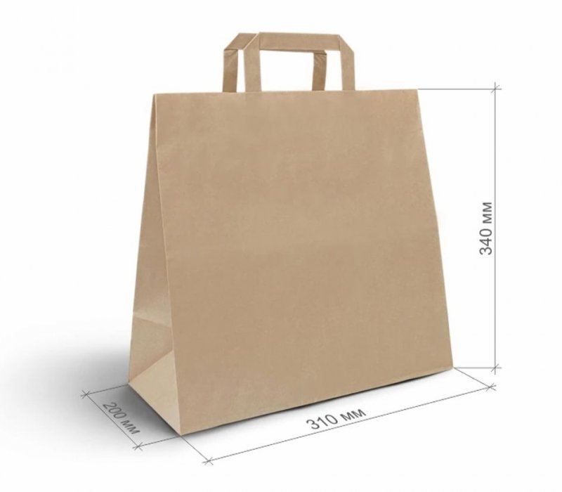 Крафт пакет с плоскими ручками 310x200x340