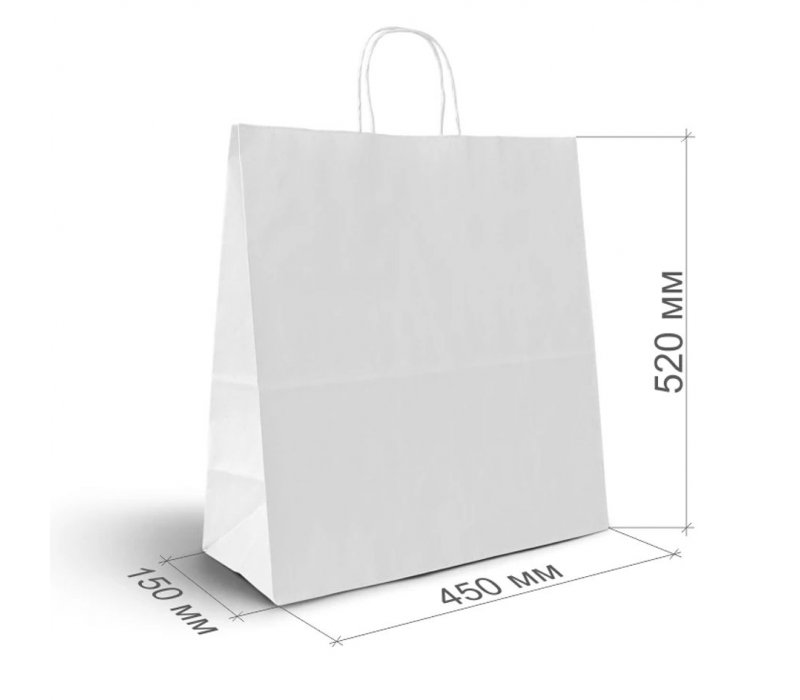 Белый пакет с кручеными ручками 450x150x520