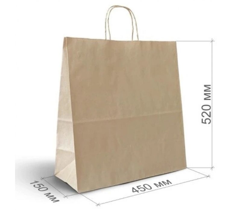 Крафт пакет с кручеными ручками 450x150x520