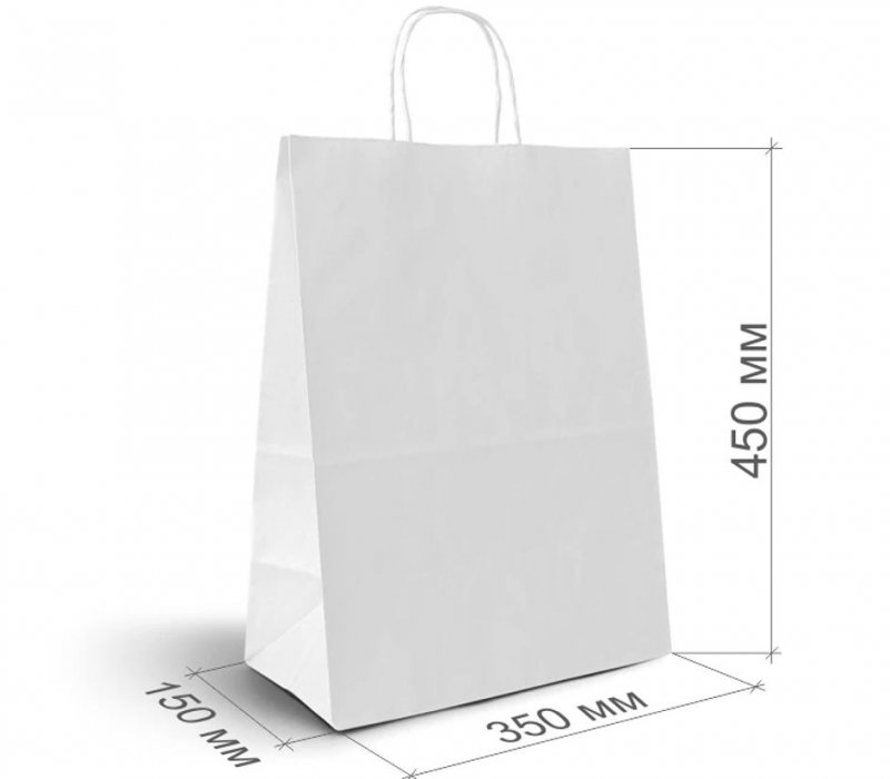 Белый пакет с кручеными ручками 350x150x450