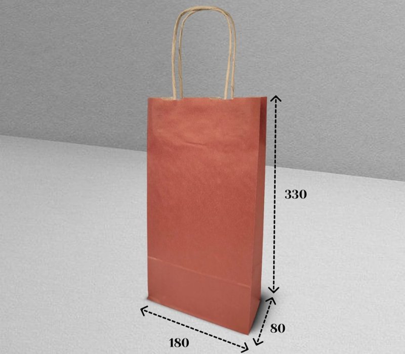 Подарочный пакет с кручеными ручками для бутылки вина 180x80x330 "Бордовый" (крафт)