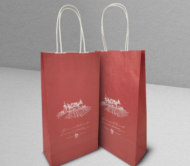 Подарочный пакет с кручеными ручками для бутылки вина 180x80x330 "Виноградник" (белый)