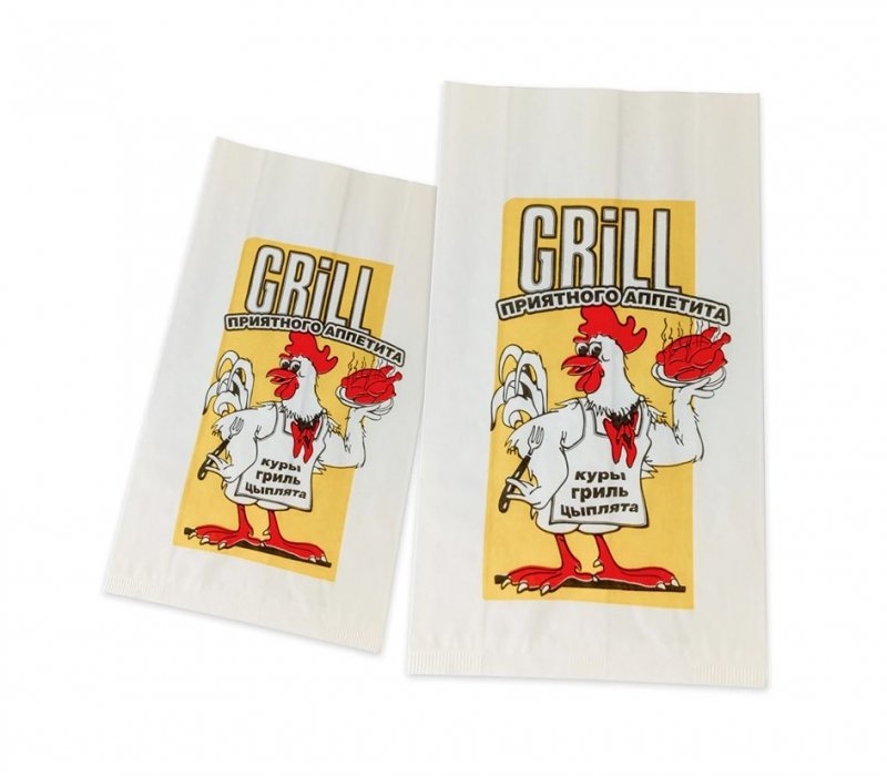 Белый пакет ламинированный для куры-гриль 300x200x70 с печатью