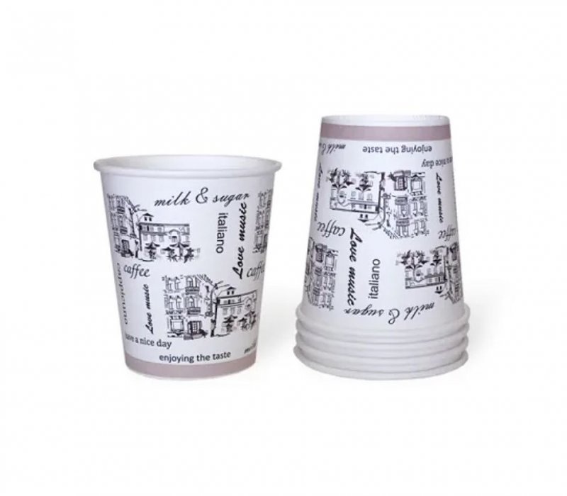 Бумажный стаканчик 250 мл с типовой печатью «Капучино», 1-слойный
