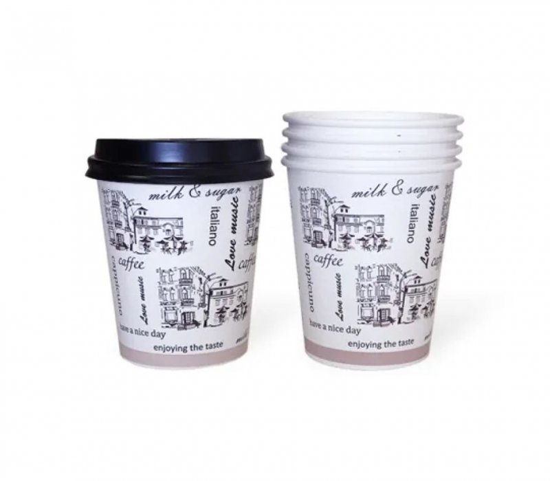 Бумажный стаканчик 250 мл с типовой печатью «Капучино», 1-слойный