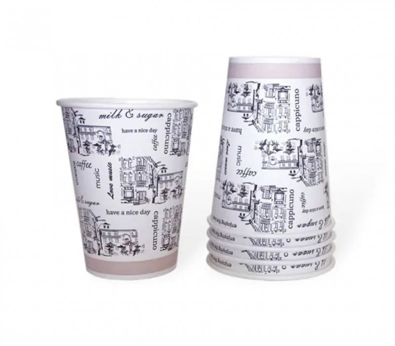 Бумажный стаканчик 350 мл с типовой печатью «Капучино», 1-слойный