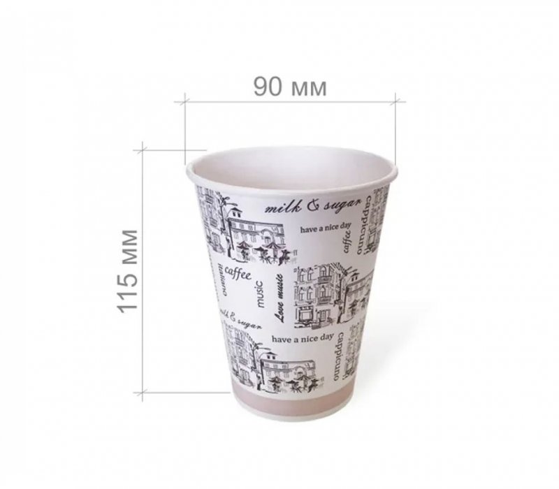 Бумажный стаканчик 350 мл с типовой печатью «Капучино», 1-слойный