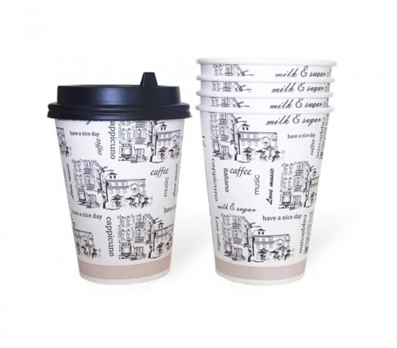 Бумажный стаканчик 350 мл с типовой печатью «Капучино», 1-слойный