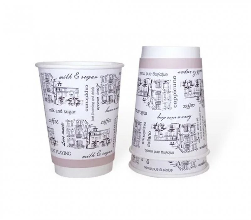 Бумажный стаканчик 350 мл с типовой печатью «Капучино», 2-слойный