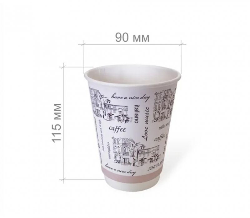 Бумажный стаканчик 350 мл с типовой печатью «Капучино», 2-слойный