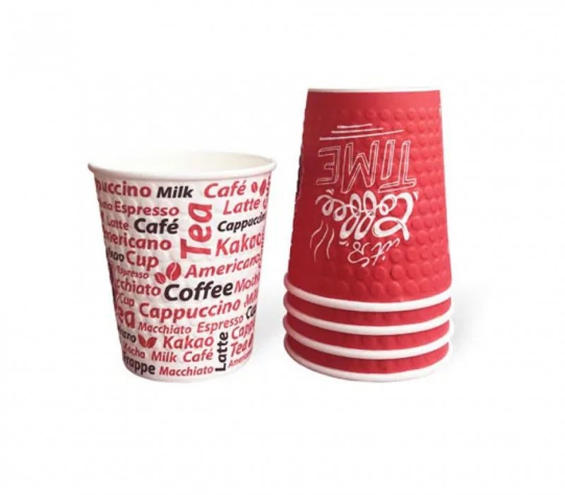 Бумажный стаканчик 250 мл рельефный Капелька с печатью «Кофе тайм», 2-слойный