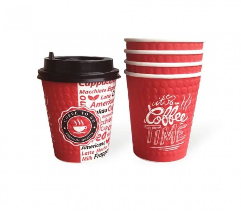 Бумажный стаканчик 250 мл рельефный Капелька с печатью «Кофе тайм», 2-слойный