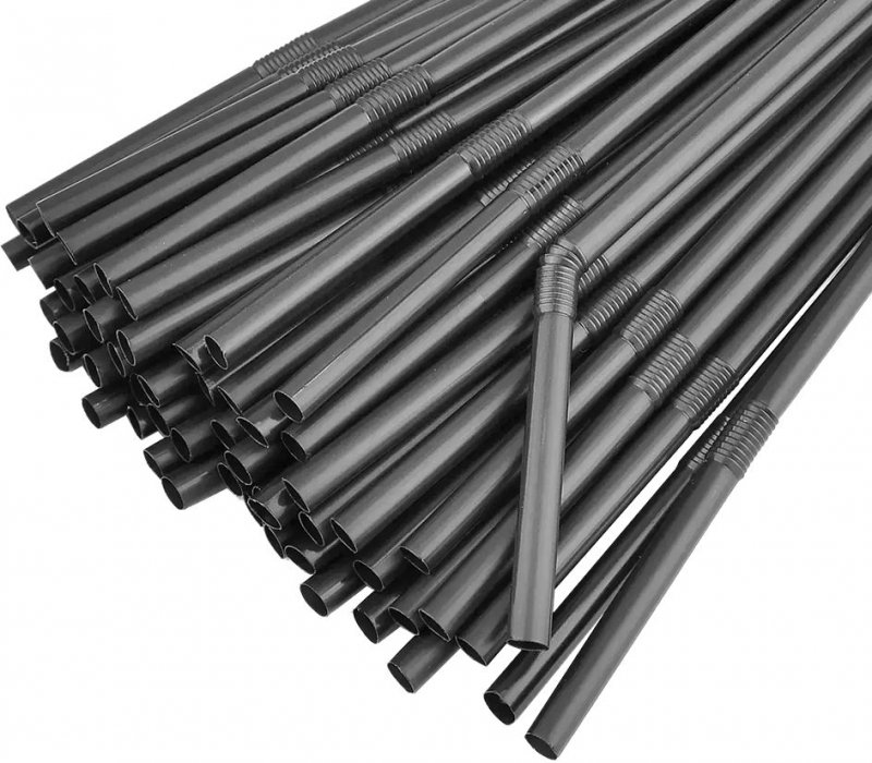 Трубочка тонкая 5x240 черная с гофрой