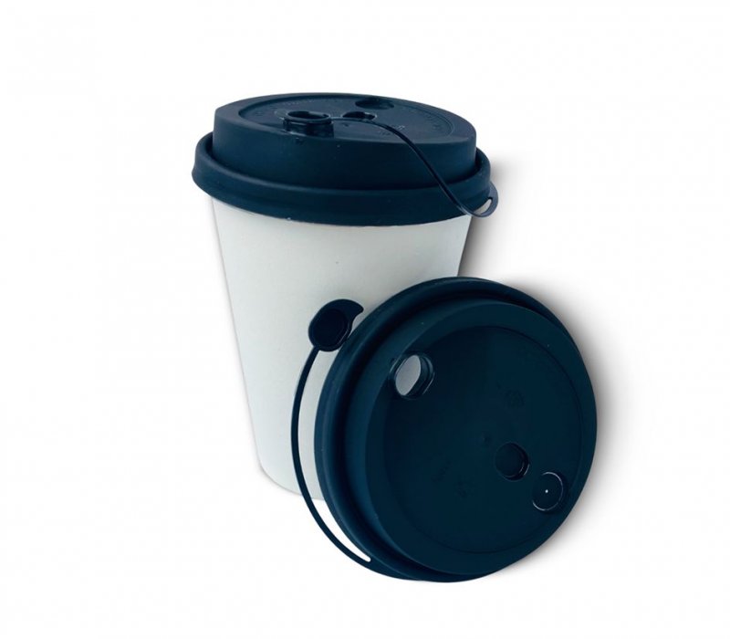 Крышка с питейником "Флип-топ" черная 90 мм для бумажного стаканчика