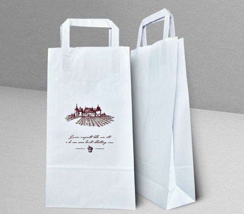 Подарочный пакет с плоскими ручками для бутылки вина 180x80x330 "Виноградник" (белый)