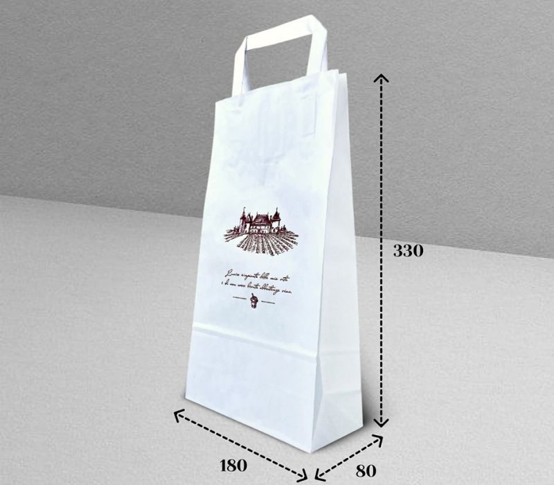 Подарочный пакет с плоскими ручками для бутылки вина 180x80x330 "Виноградник" (белый)