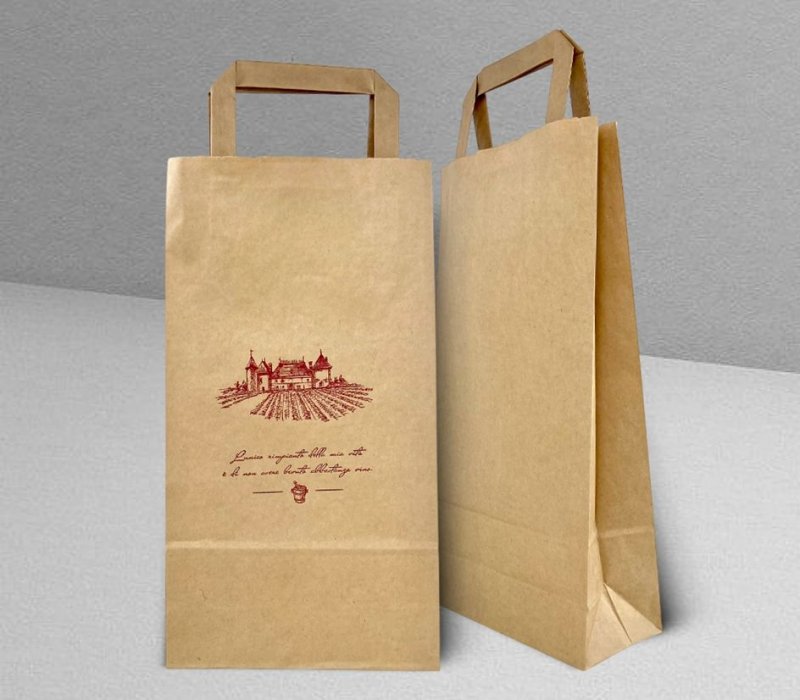 Подарочный пакет с плоскими ручками для бутылки вина 180x80x330 "Виноградник" (крафт)