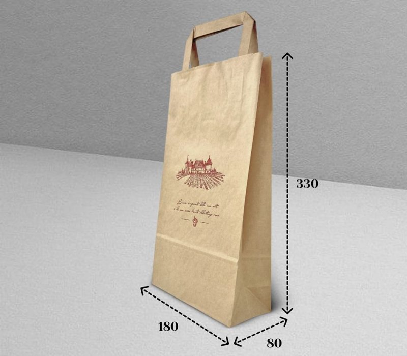 Подарочный пакет с плоскими ручками для бутылки вина 180x80x330 "Виноградник" (крафт)