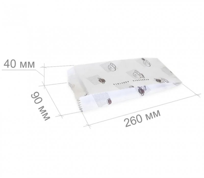 Белый пакет для шаурмы 260x90x40 с типовой печатью