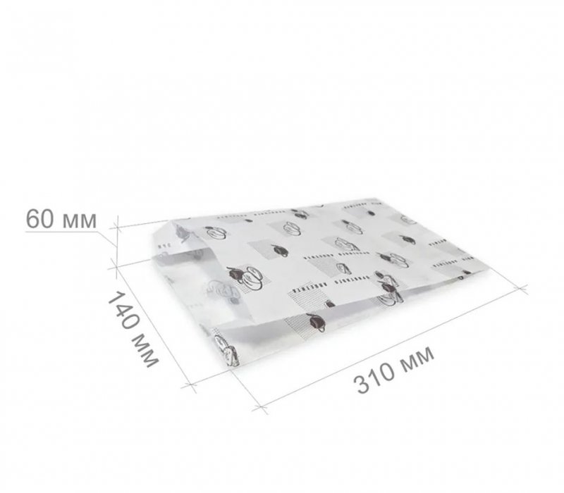 Белый жиростойкий пакет под донер 310x140x60 с печатью