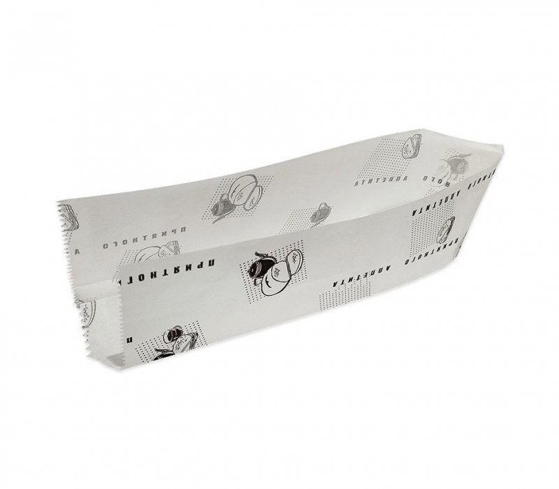 Белый жиростойкий уголок-лодочка под сосиску 210x60x60 с печатью