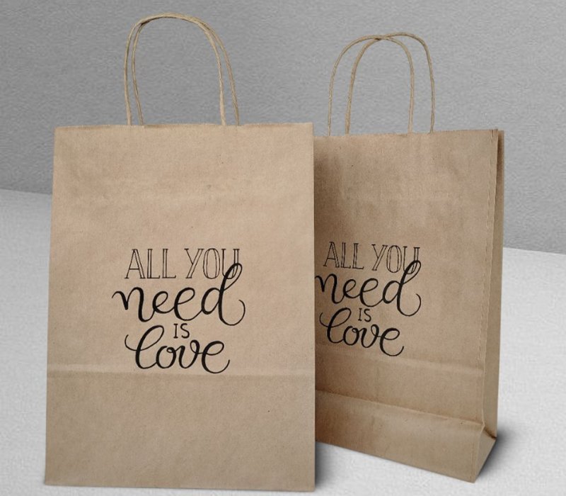 Подарочный пакет с кручеными ручками крафт 240x105x320 "All you need is love"