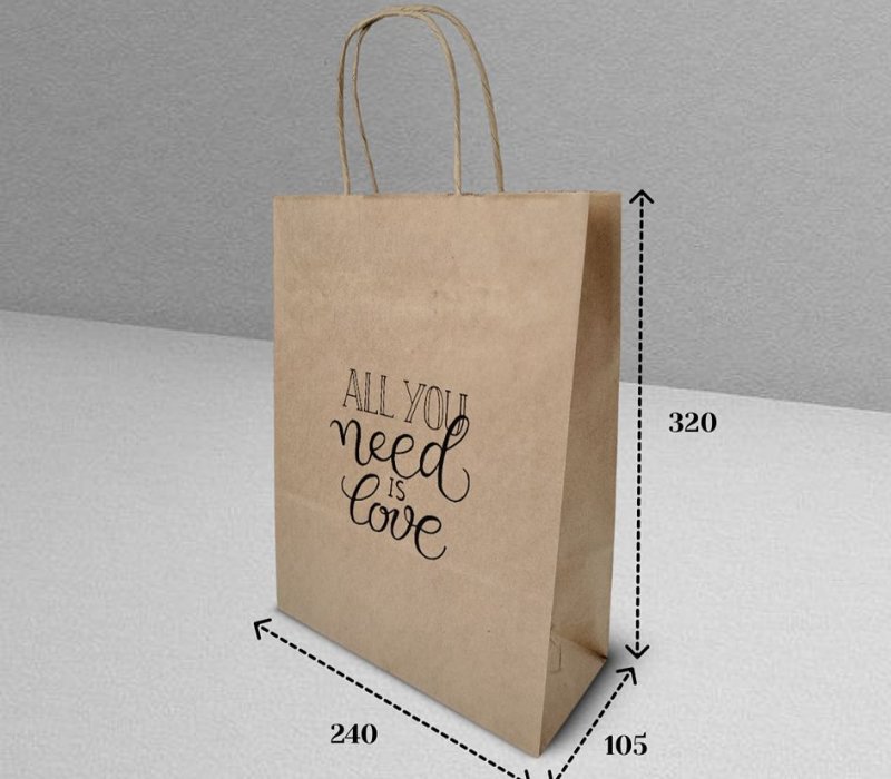 Подарочный пакет с кручеными ручками крафт 240x105x320 "All you need is love"