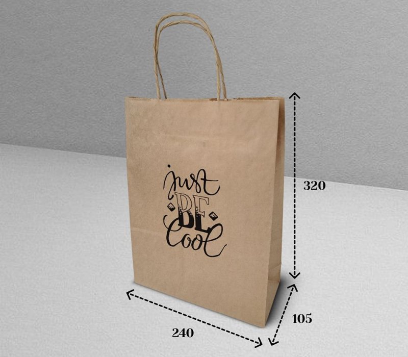 Подарочный пакет с кручеными ручками крафт 240x105x320 "Just be cool"