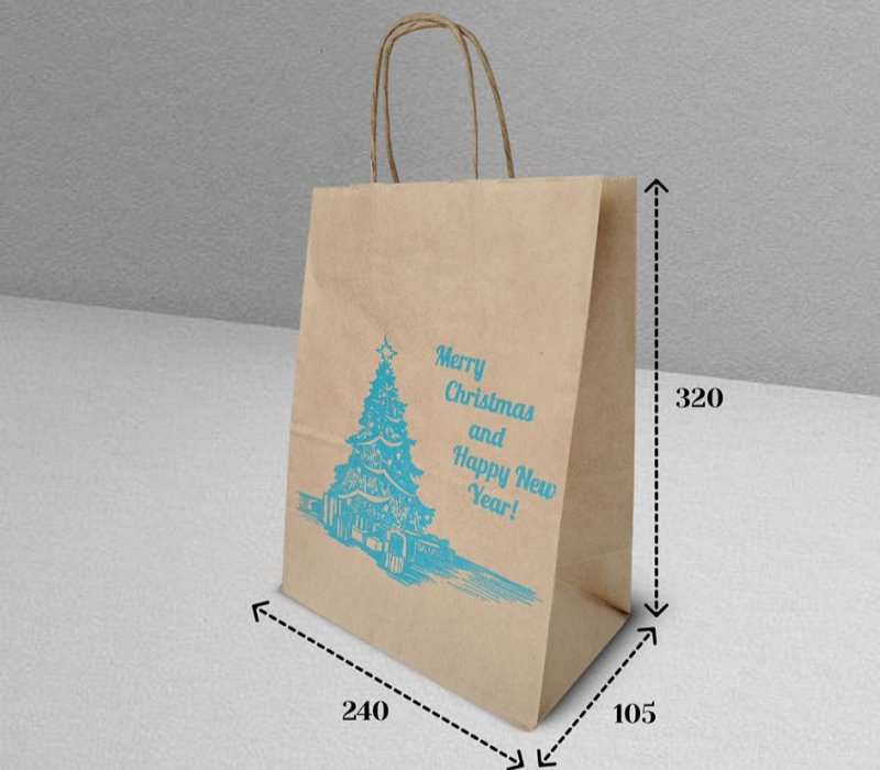 Подарочный пакет с кручеными ручками крафт 240x105x320 "Happy New Year"