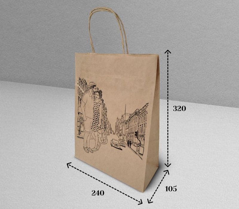 Подарочный пакет с кручеными ручками крафт 240x105x320 "City"