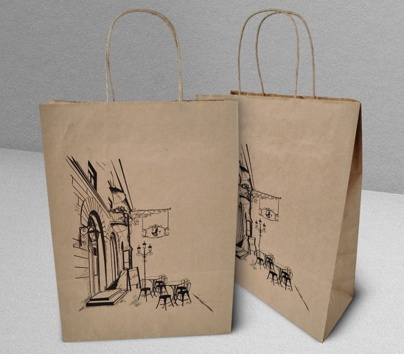 Подарочный пакет с кручеными ручками крафт 240x105x320 "Cafe"