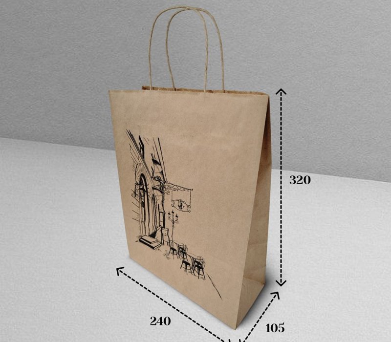 Подарочный пакет с кручеными ручками крафт 240x105x320 "Cafe"