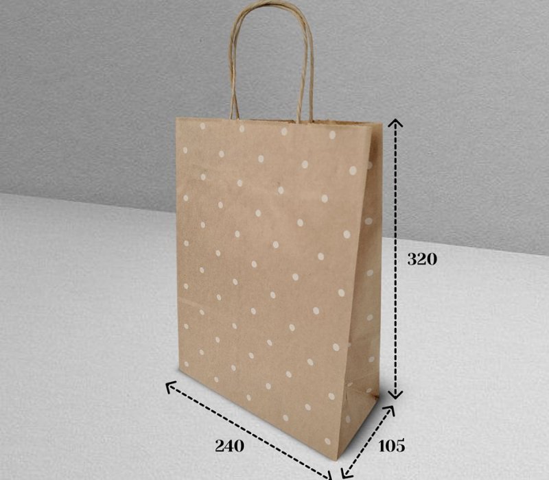 Подарочный пакет с кручеными ручками крафт 240x105x320 "Горошек"
