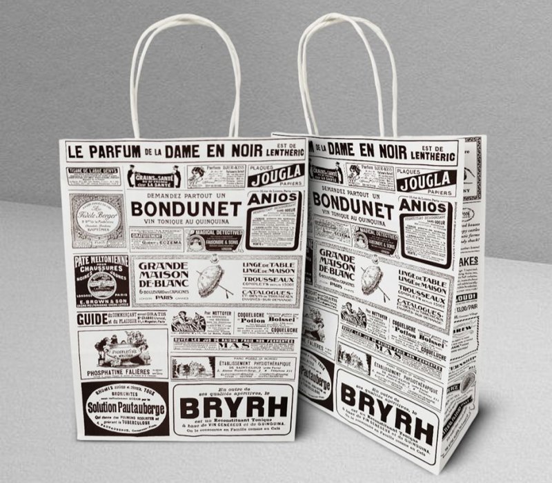 Подарочный пакет с кручеными ручками белый 240x105x320 "Газета"