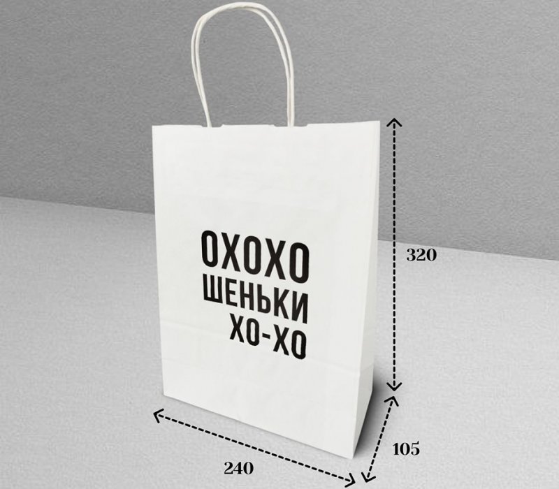 Подарочный пакет с кручеными ручками белый 240x105x320 "Охохошеньки"