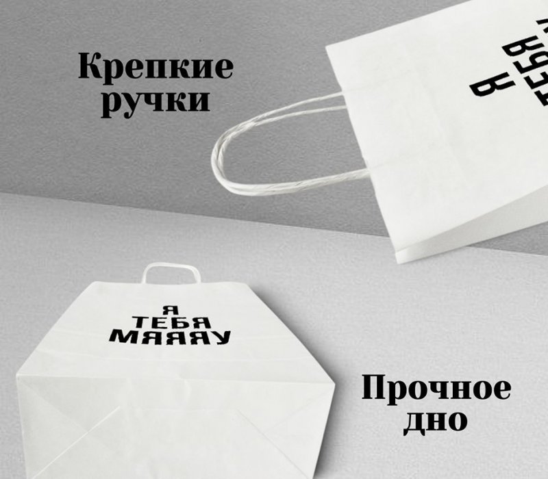 Подарочный пакет с кручеными ручками белый 240x105x320 "Я тебя мяяяу"