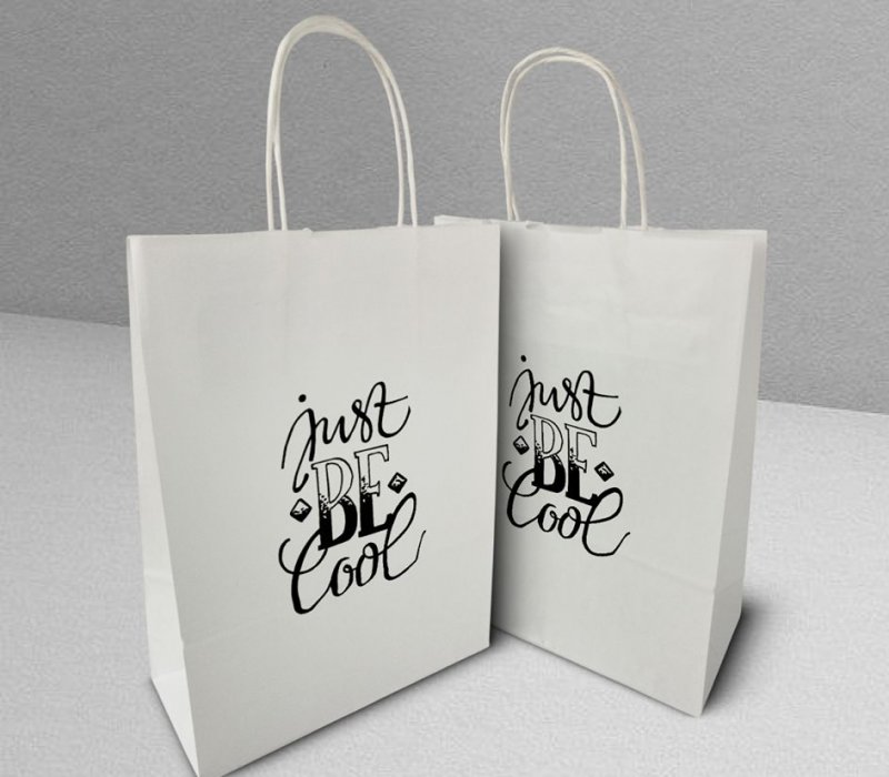 Подарочный пакет с кручеными ручками белый 240x105x320 "Just be cool"