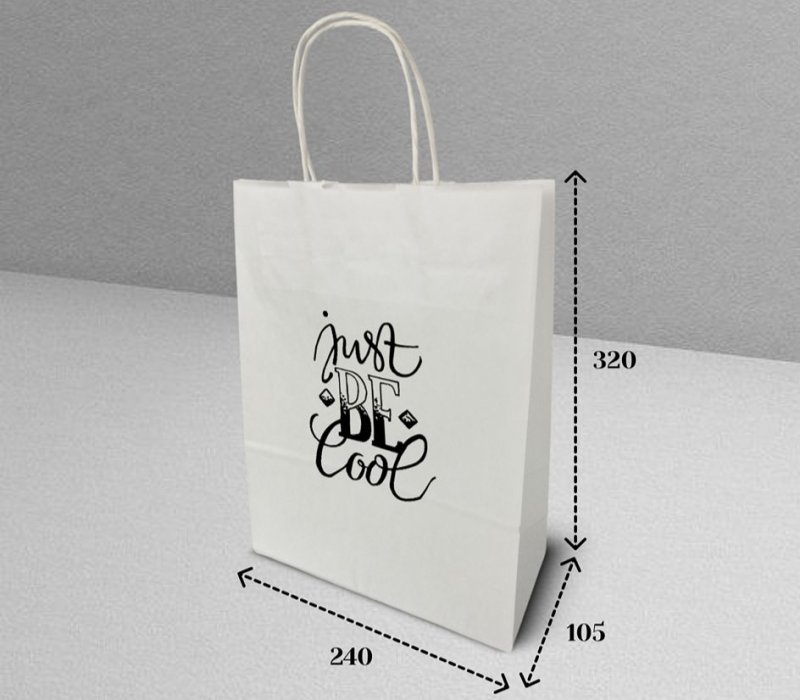 Подарочный пакет с кручеными ручками белый 240x105x320 "Just be cool"