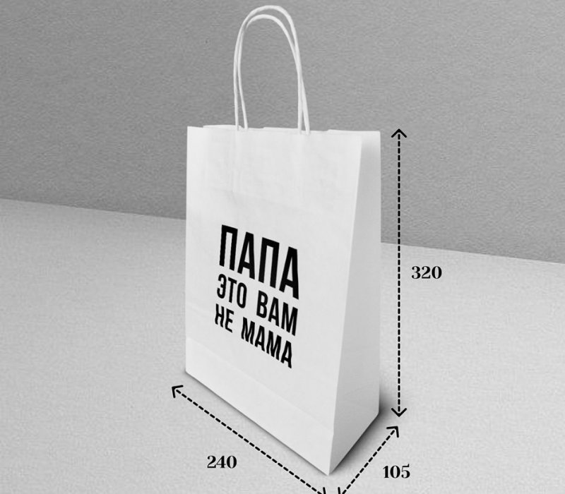 Подарочный пакет с кручеными ручками белый 240x105x320 "Папа это вам не мама"
