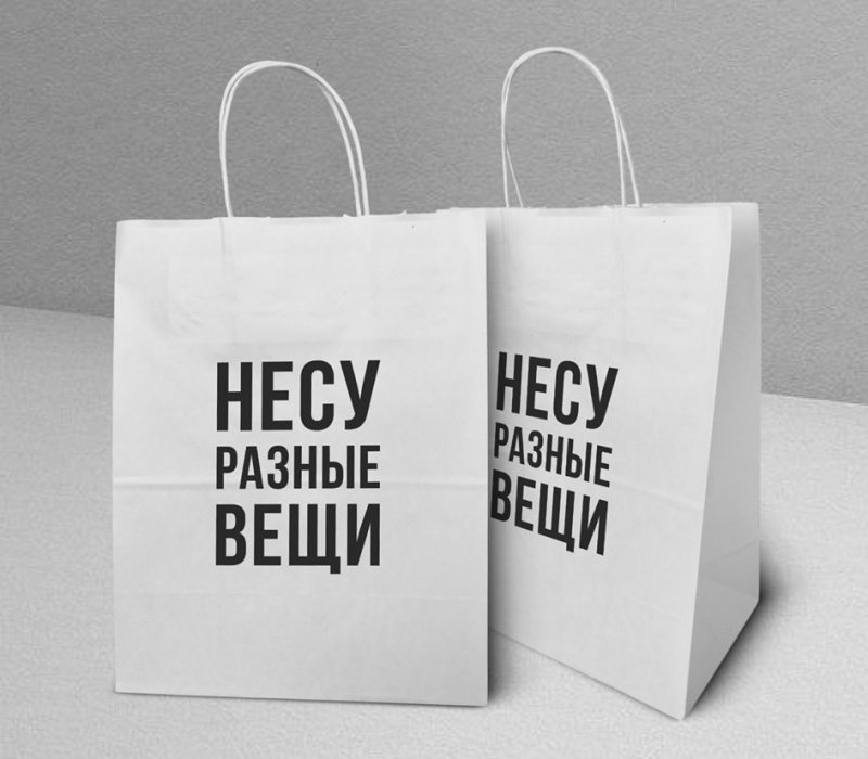 Подарочный пакет с кручеными ручками белый 240x105x320 "Несу разные вещи"