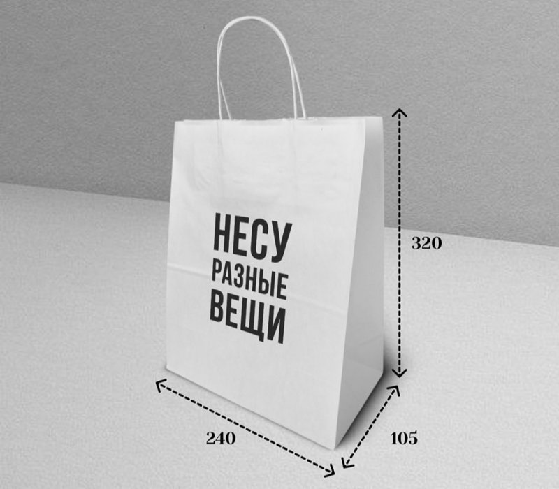 Подарочный пакет с кручеными ручками белый 240x105x320 "Несу разные вещи"