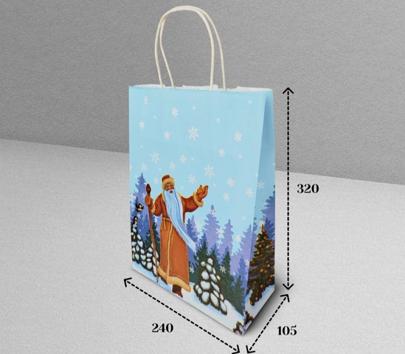 Подарочный пакет с кручеными ручками белый 240x105x320 "Новогодняя открытка"